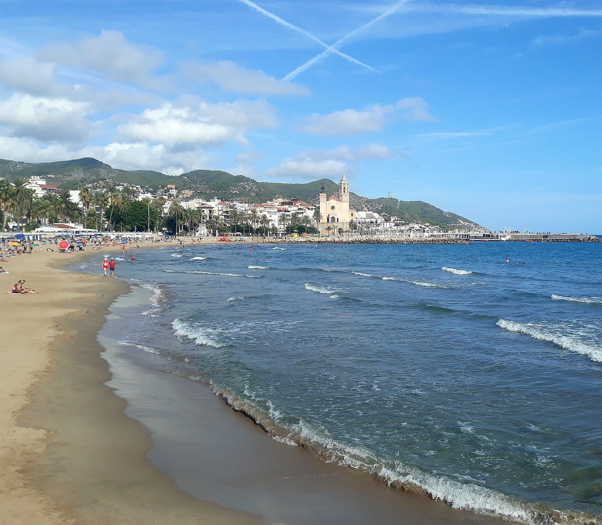 The seafront and church at Sitges, a beach town near Barcelona